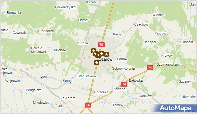 mapa Ożarów powiat opatowski, Ożarów powiat opatowski na mapie Targeo