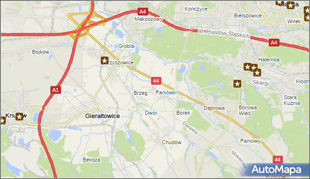 mapa Paniówki, Paniówki na mapie Targeo