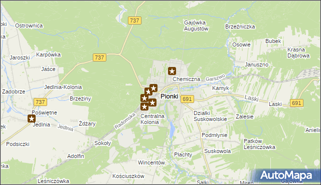 mapa Pionki, Pionki na mapie Targeo