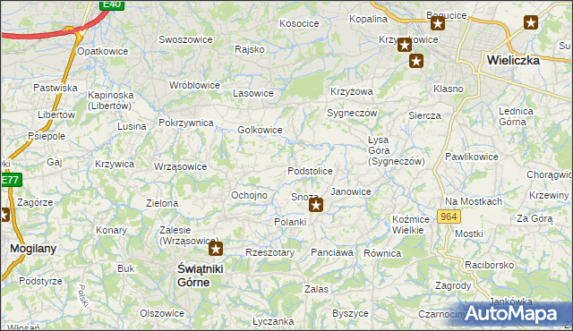 mapa Podstolice gmina Wieliczka, Podstolice gmina Wieliczka na mapie Targeo