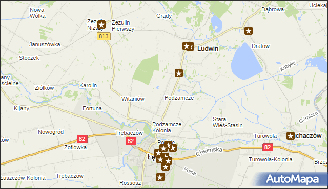 mapa Podzamcze gmina Łęczna, Podzamcze gmina Łęczna na mapie Targeo