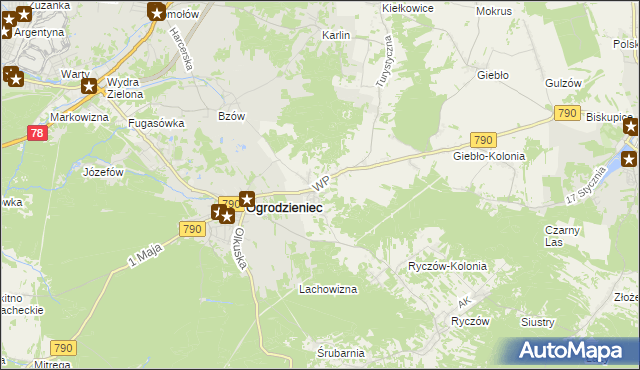 mapa Podzamcze gmina Ogrodzieniec, Podzamcze gmina Ogrodzieniec na mapie Targeo