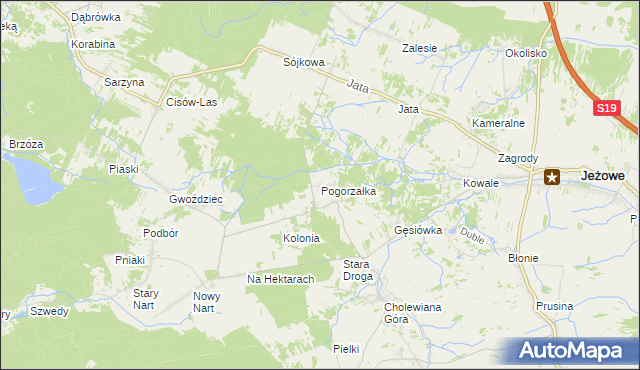 mapa Pogorzałka gmina Jeżowe, Pogorzałka gmina Jeżowe na mapie Targeo