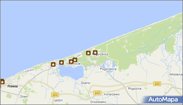 mapa Pogorzelica gmina Rewal, Pogorzelica gmina Rewal na mapie Targeo