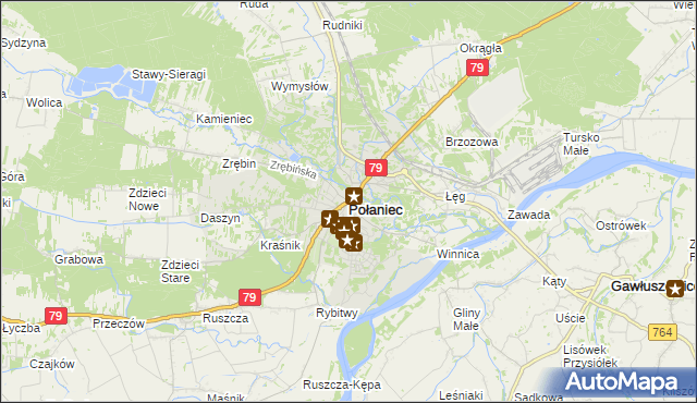 mapa Połaniec powiat staszowski, Połaniec powiat staszowski na mapie Targeo