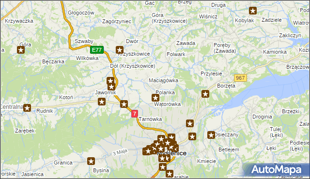 mapa Polanka gmina Myślenice, Polanka gmina Myślenice na mapie Targeo