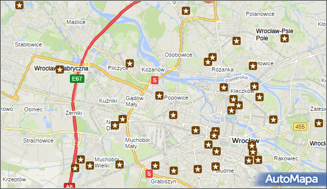 mapa Popowice gmina Wrocław, Popowice gmina Wrocław na mapie Targeo