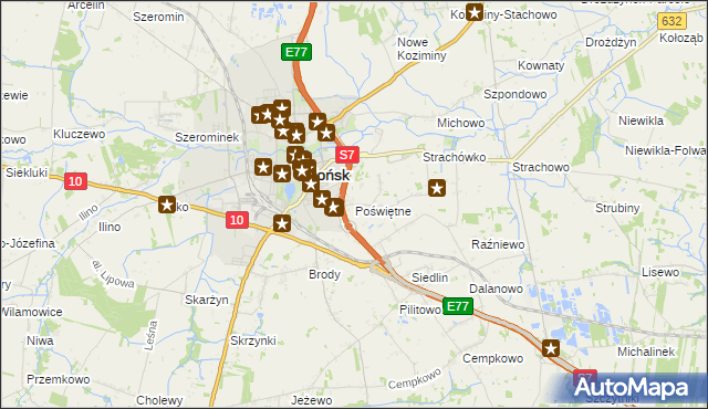 mapa Poświętne gmina Płońsk, Poświętne gmina Płońsk na mapie Targeo
