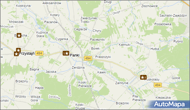 mapa Praszczyki, Praszczyki na mapie Targeo