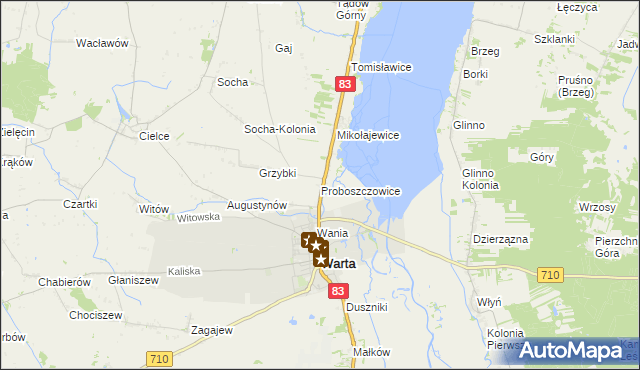 mapa Proboszczowice gmina Warta, Proboszczowice gmina Warta na mapie Targeo