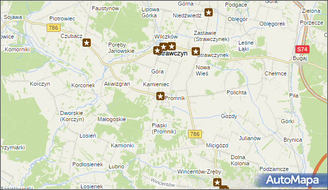 mapa Promnik gmina Strawczyn, Promnik gmina Strawczyn na mapie Targeo