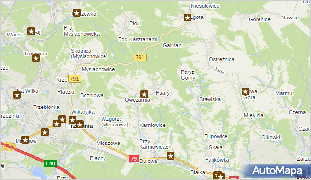mapa Psary gmina Trzebinia, Psary gmina Trzebinia na mapie Targeo