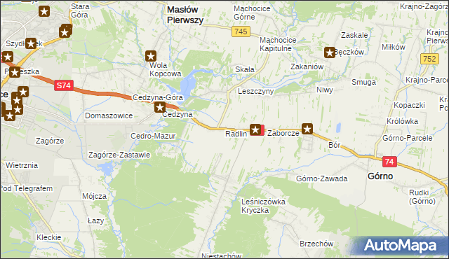mapa Radlin gmina Górno, Radlin gmina Górno na mapie Targeo