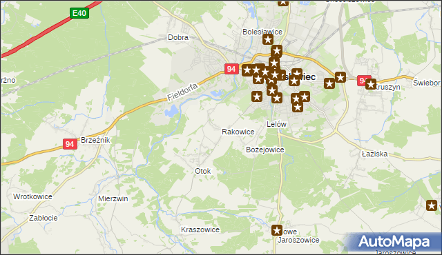 mapa Rakowice gmina Bolesławiec, Rakowice gmina Bolesławiec na mapie Targeo
