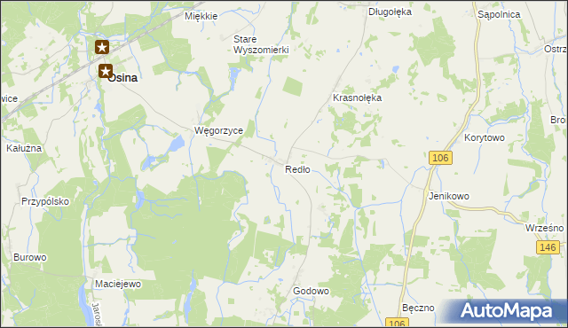 mapa Redło gmina Osina, Redło gmina Osina na mapie Targeo