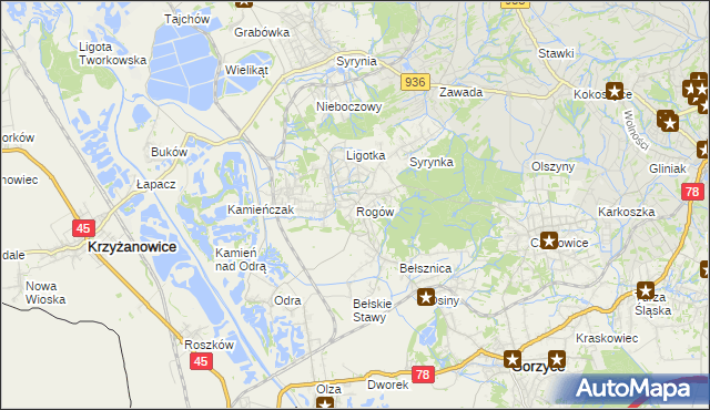 mapa Rogów gmina Gorzyce, Rogów gmina Gorzyce na mapie Targeo
