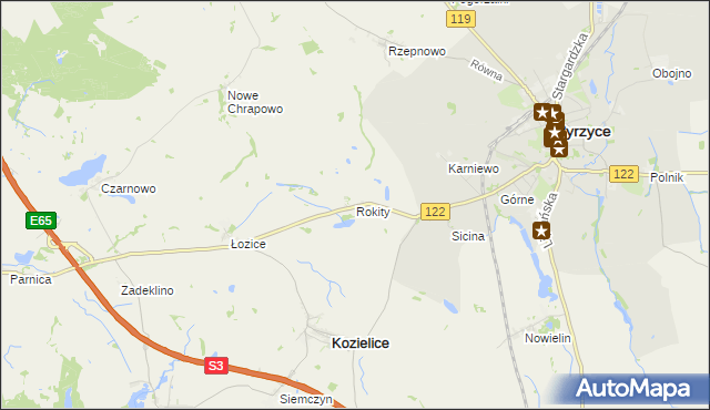 mapa Rokity gmina Kozielice, Rokity gmina Kozielice na mapie Targeo