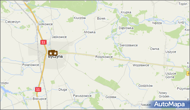 mapa Roszkowice gmina Byczyna, Roszkowice gmina Byczyna na mapie Targeo
