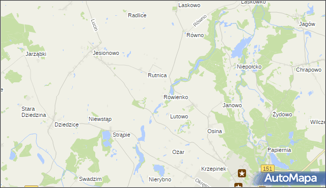 mapa Rówienko gmina Barlinek, Rówienko gmina Barlinek na mapie Targeo