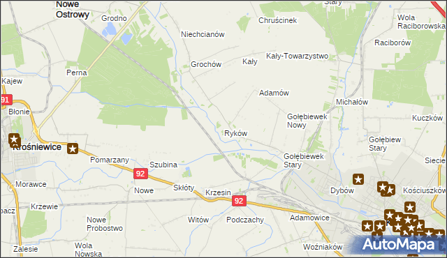 mapa Ryków gmina Kutno, Ryków gmina Kutno na mapie Targeo