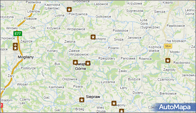 mapa Rzeszotary gmina Świątniki Górne, Rzeszotary gmina Świątniki Górne na mapie Targeo