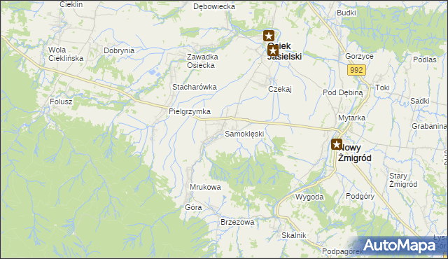 mapa Samoklęski gmina Osiek Jasielski, Samoklęski gmina Osiek Jasielski na mapie Targeo