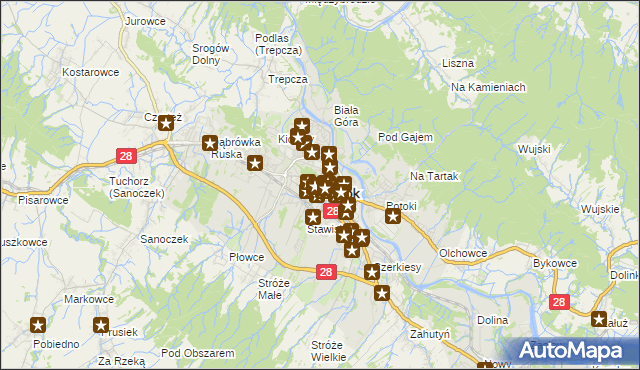 mapa Sanok, Sanok na mapie Targeo