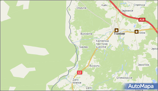 mapa Siedlec gmina Trzebiel, Siedlec gmina Trzebiel na mapie Targeo