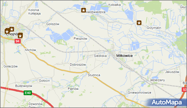 mapa Siedliska gmina Miłkowice, Siedliska gmina Miłkowice na mapie Targeo