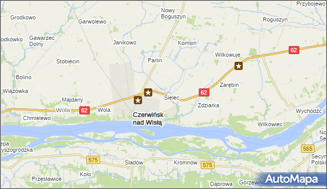 mapa Sielec gmina Czerwińsk nad Wisłą, Sielec gmina Czerwińsk nad Wisłą na mapie Targeo