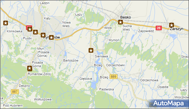 mapa Sieniawa gmina Rymanów, Sieniawa gmina Rymanów na mapie Targeo