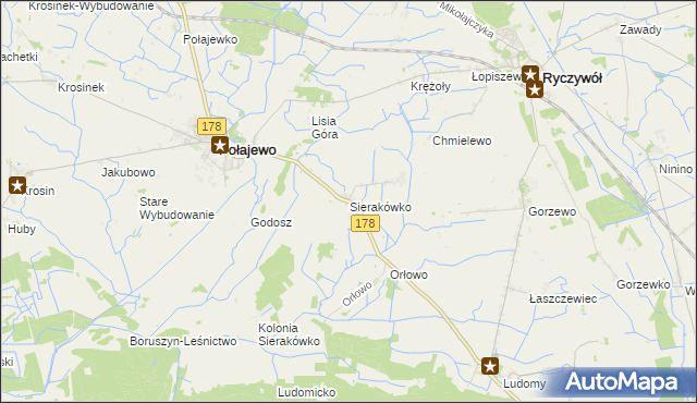 mapa Sierakówko gmina Połajewo, Sierakówko gmina Połajewo na mapie Targeo
