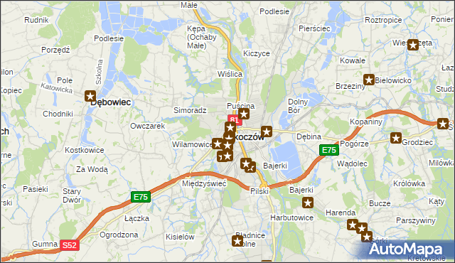 mapa Skoczów powiat cieszyński, Skoczów powiat cieszyński na mapie Targeo