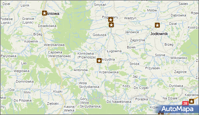 mapa Skrzydlna, Skrzydlna na mapie Targeo