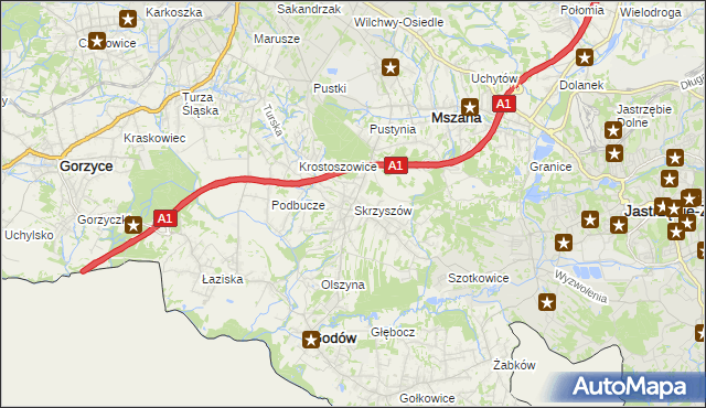 mapa Skrzyszów gmina Godów, Skrzyszów gmina Godów na mapie Targeo