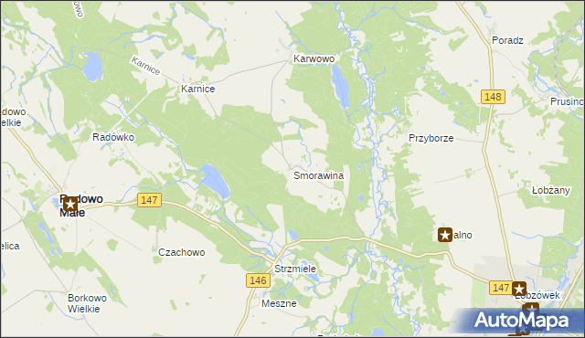 mapa Smorawina, Smorawina na mapie Targeo