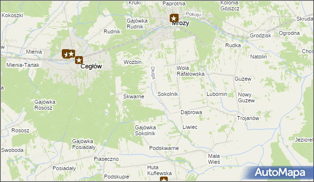 mapa Sokolnik gmina Mrozy, Sokolnik gmina Mrozy na mapie Targeo