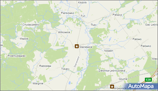 mapa Staniewice, Staniewice na mapie Targeo