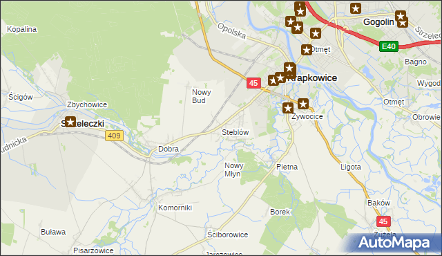 mapa Steblów gmina Krapkowice, Steblów gmina Krapkowice na mapie Targeo