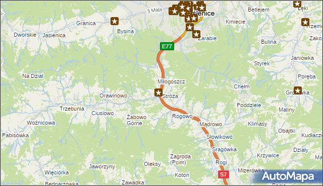 mapa Stróża gmina Pcim, Stróża gmina Pcim na mapie Targeo