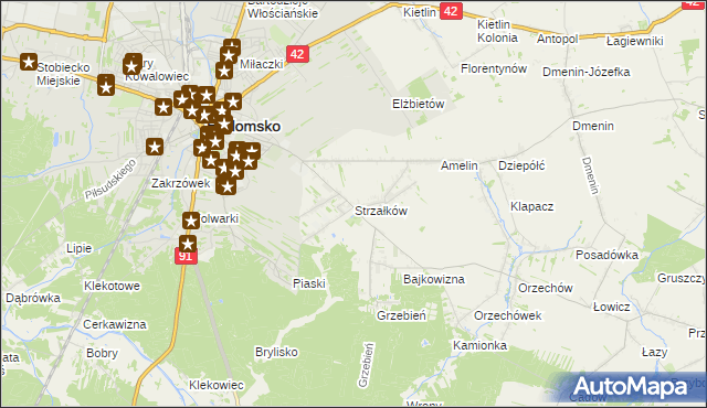 mapa Strzałków gmina Radomsko, Strzałków gmina Radomsko na mapie Targeo