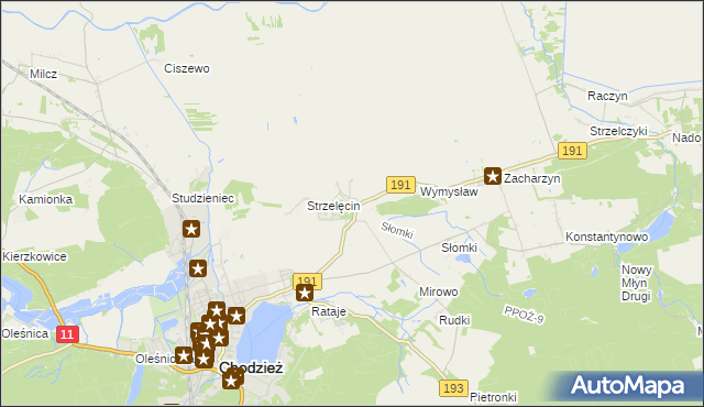 mapa Strzelce gmina Chodzież, Strzelce gmina Chodzież na mapie Targeo