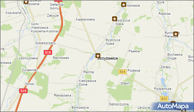 mapa Strzyżewice powiat lubelski, Strzyżewice powiat lubelski na mapie Targeo