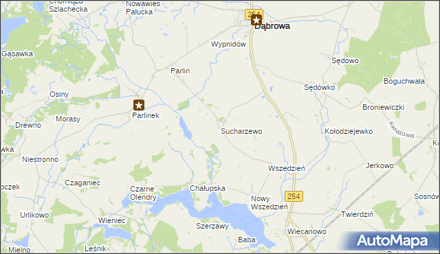 mapa Sucharzewo gmina Dąbrowa, Sucharzewo gmina Dąbrowa na mapie Targeo