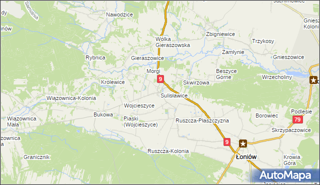 mapa Sulisławice gmina Łoniów, Sulisławice gmina Łoniów na mapie Targeo