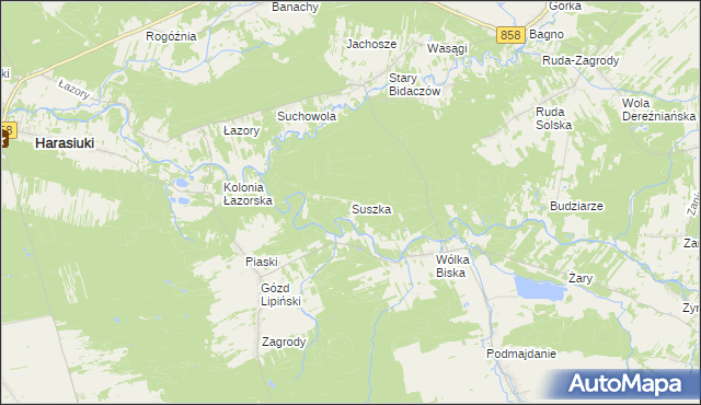 mapa Suszka gmina Biszcza, Suszka gmina Biszcza na mapie Targeo