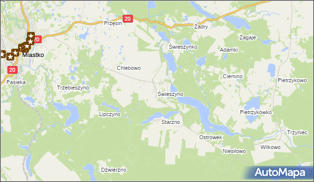 mapa Świeszyno gmina Miastko, Świeszyno gmina Miastko na mapie Targeo
