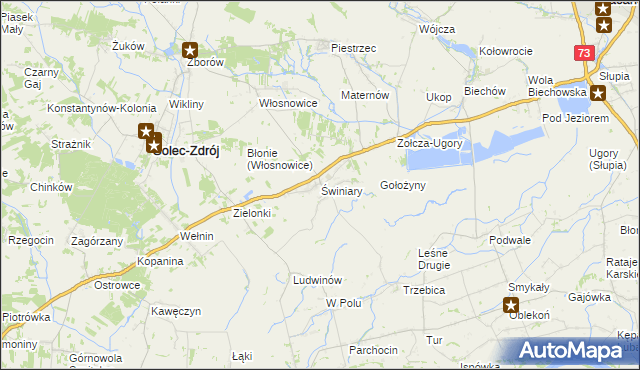 mapa Świniary gmina Solec-Zdrój, Świniary gmina Solec-Zdrój na mapie Targeo