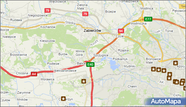 mapa Szczyglice gmina Zabierzów, Szczyglice gmina Zabierzów na mapie Targeo