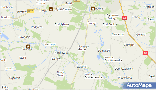 mapa Szczygły Górne, Szczygły Górne na mapie Targeo